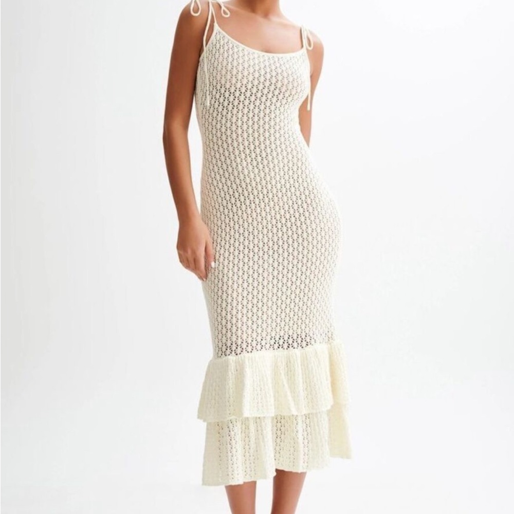 Meshki - Bianca Knit Midi Dress - Ivory Crochet